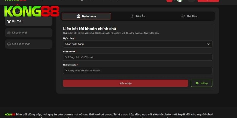 Hướng dẫn rút tiền KONG88 bằng internet banking