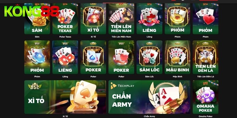 Khám phá các game bài KONG88 hot nhất hiện nay